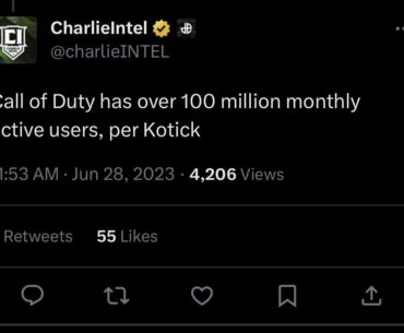 Call of Duty has over 100,000,000 monthly users.