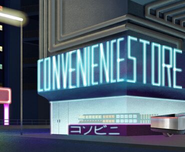 A cyberpunk illustration of a convenience store i made some time ago