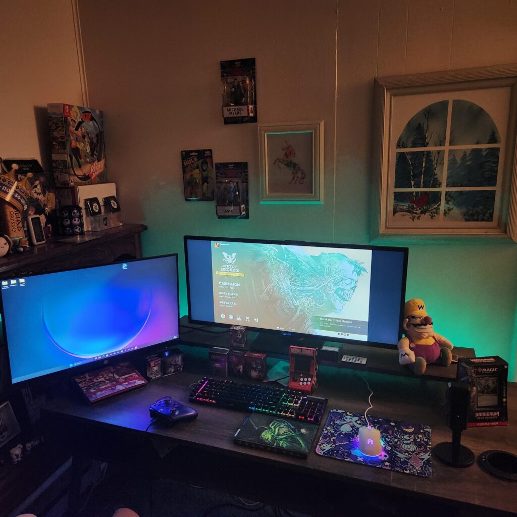 Decided to clean the look up some. A friend gave me her ultrawide monitor, as she bought two new 4k monitors. I really enjoy how good games look on it and how much more I can see! Always open to suggestions on what to do next.