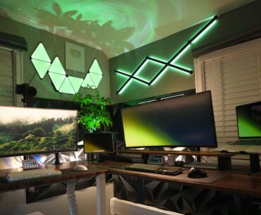 Modern Walnut/Black Desk Setup: Gaming PC + Mac Ultimate Workspace!