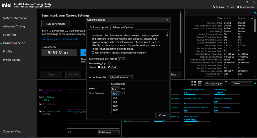 Intel XTU Settings, Power = Max Step Size 125, 250, 500, 1000, 2000.... What are these for?