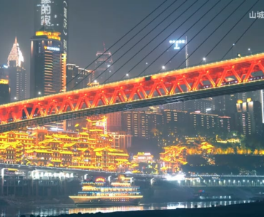 Trains passing in a neon night