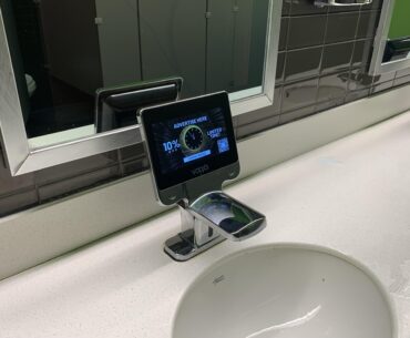 Advertisement screens on bathroom sinks at a movie theater in South Florida. Felt pretty cyberpunky.