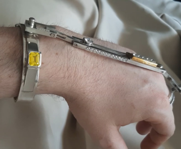 I made this Silver, Moissanite, Quartz and Yttrium garnet bracelet
