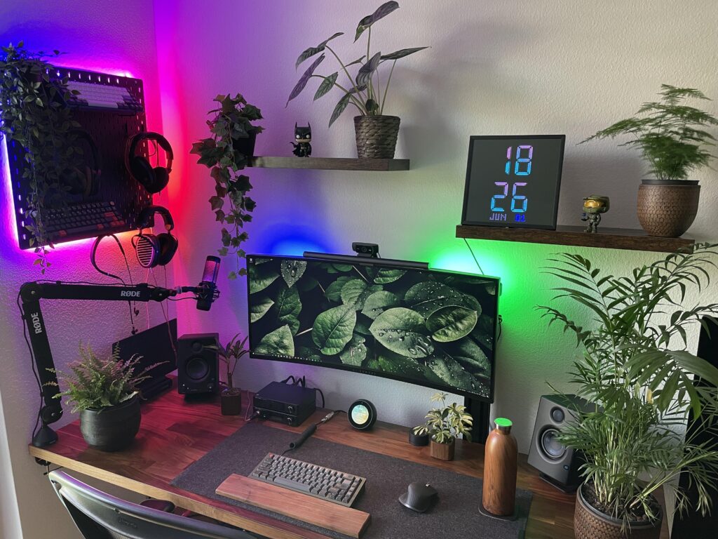 WFH and busy dad sanctuary - self-made table frame, recently added greenery for inner peace vibe