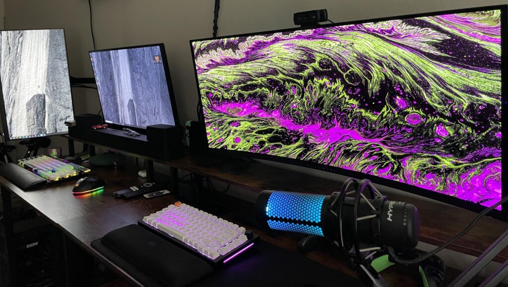 Work and play on one desk.