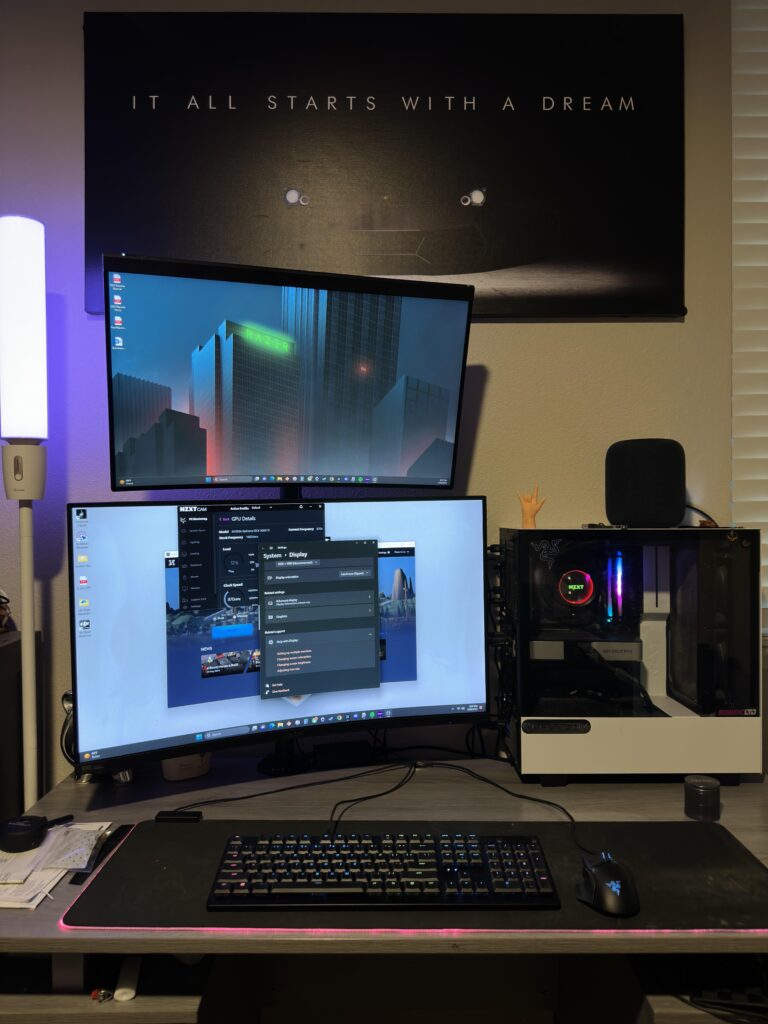 Back with an update. Went with the vertical monitor set up. Much cleaner.