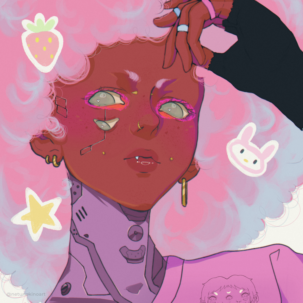 my new cyberpunk oc, with bubblegum hair~
