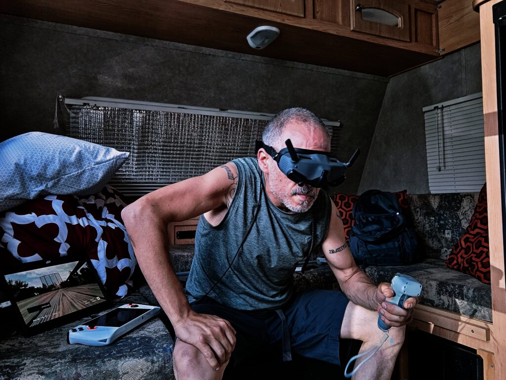 In the trailer in the mountains