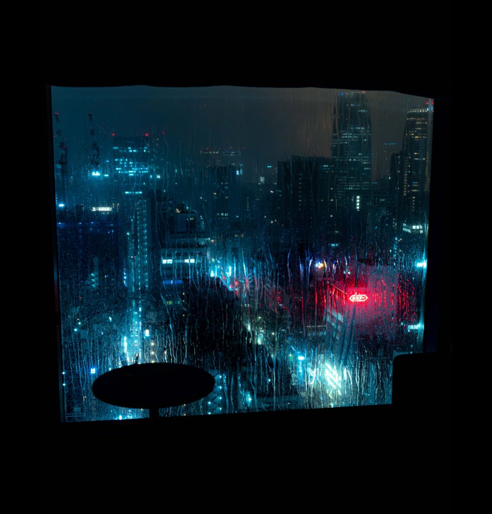 Rainy night cityscape from my bedroom