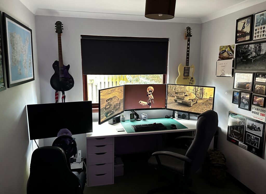 My home office - triple 32" 1440p + 32" 1440p sim rig