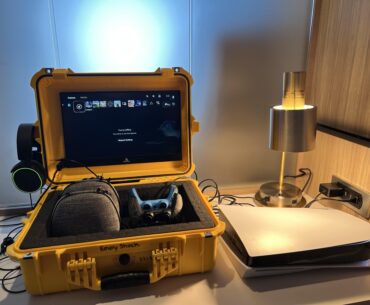 I travel a lot for work so I made this custom portable set up for myself, the controls go in my backpack. It’s not much but I love it!