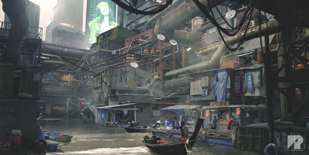 Cyber Dystopia. Environment Concept Artwork by Richard Bagnall