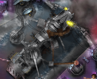 Shipbreaker yard, A TTRPG battlemap set in a Cyberpunk trans-continental (or perhasp planetary) ship is being torn down. The perfect place for a seedy deal to go down.