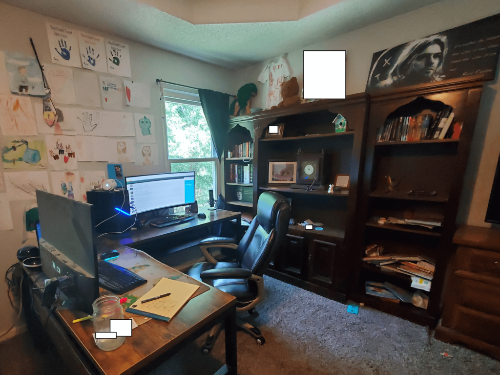 My remote work station as well as my personal computer. I rarely leave this area besides working out.
