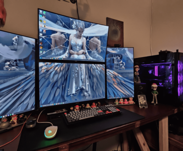 My wfh/gaming setup, it's messy but I like it :) the desk is made from scraps, just in case you couldn't tell.