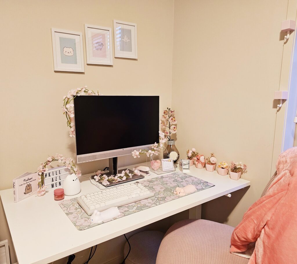 Partners Temu Work from Home setup (with 30% discount code came to about $50USD total not including keyboard, photo frames and vase)