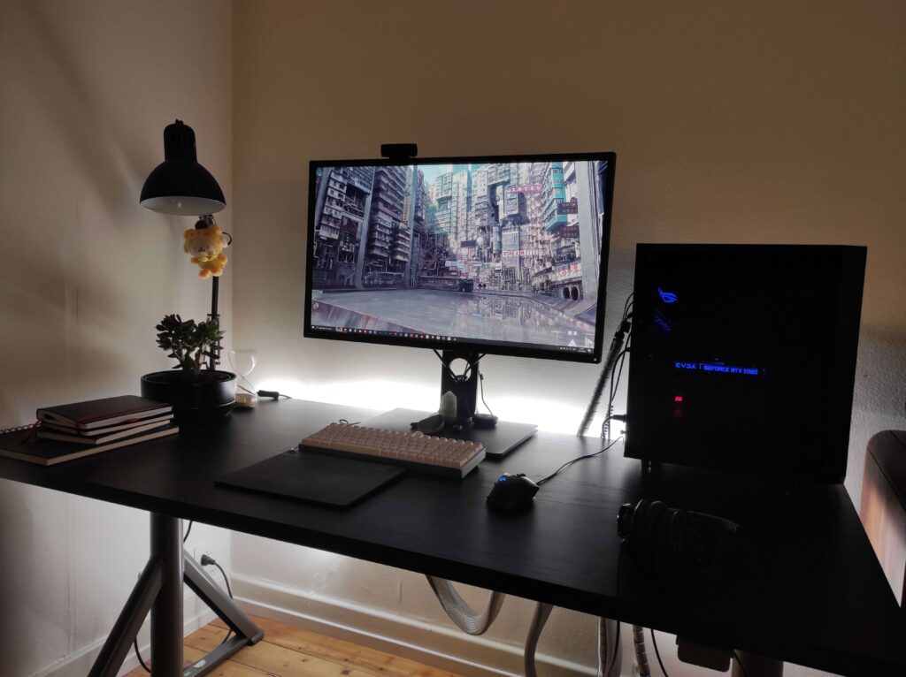 Slowly setting up my workstation. Do you guys have any suggestions what I should add or could do to make it nicer? Maybe moving the case for more space.