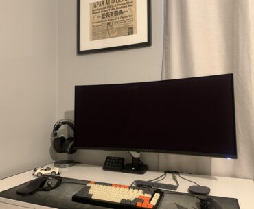 Picked up a monitor mount today and pleased with the desk space.