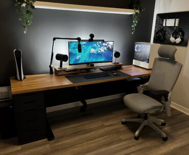 Newly Changed Setup - Added Standing Desk. Still a few pieces to come (art, rug, etc).