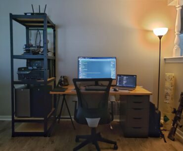 Moved to a new city and job allowed me to go remote. Got the battlestation set up posthaste. Planning to set up the wife's desk on the other side of the shelf soon.