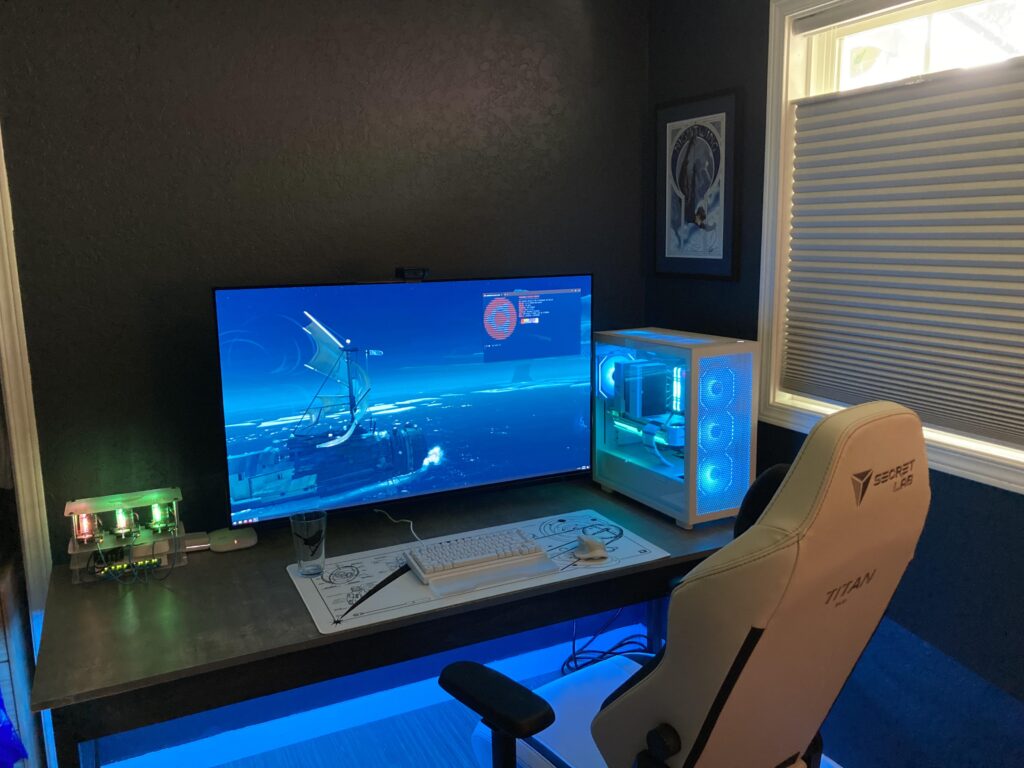 I think I need a floating shelf above the monitor, also need to relocate eero and homelab. It's a work in progress.