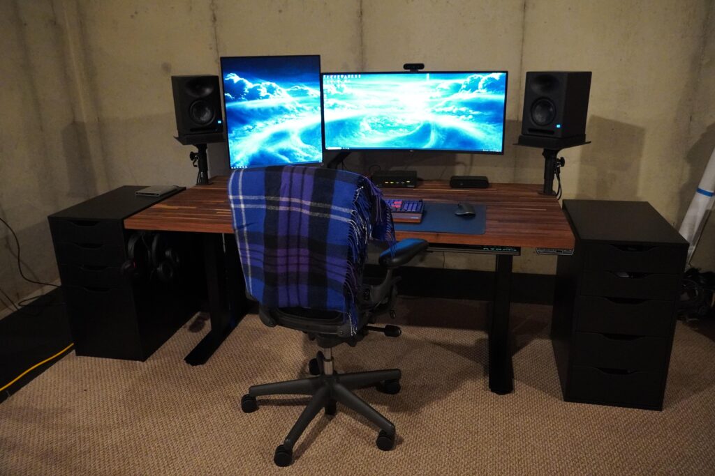 My Adjustable Sit-Stand Work From Home Battlestation ...don't mind the unfinished basement, that's still a WIP!