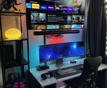 My Gaming Setup with motorized TV arm (Video in comments)