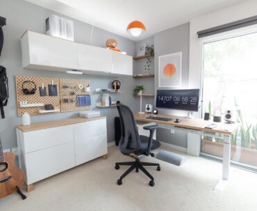 Open, Airy Office Setup  (Laptop and Hub Mounted Underneath the Desk)