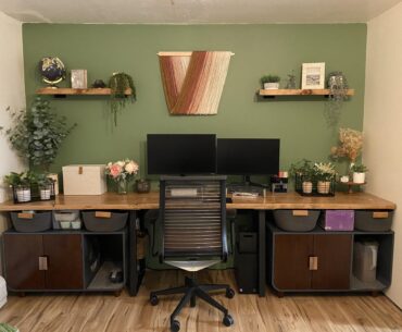 Battle stations can give off chill vibes too… right? DIY 10ft desk + shelves 🪚