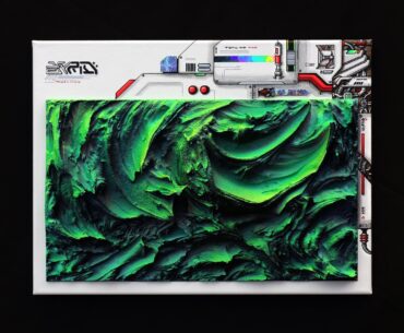 HYBRID, a painting inspired by Cyberpunk & Mecha styles