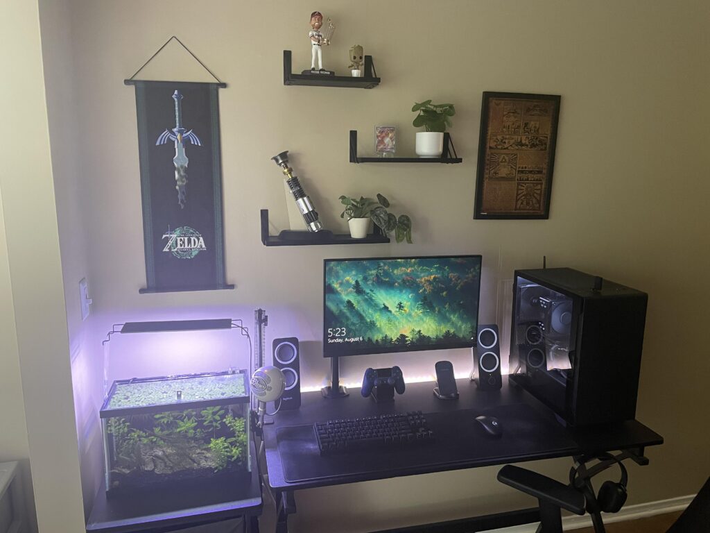 I wanted my gaming station to be filled with little things I'm passionate about and love. Zelda, star wars, fishkeeping, etc. I'm extremely happy with how it turned out!