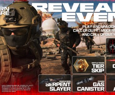 Rewards from the Shadow Siege reveal event for Modern Warfare III