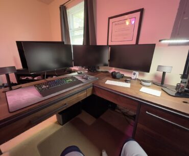 Just got 2 new 27-inch monitors from work - upgraded my desk and added monitor mount!