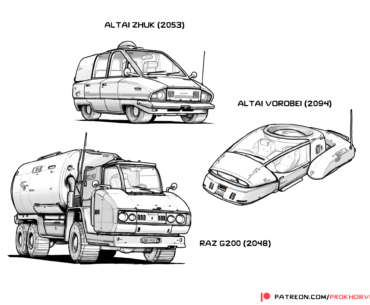 Sketches of common vehicles from across the Iron Curtain.