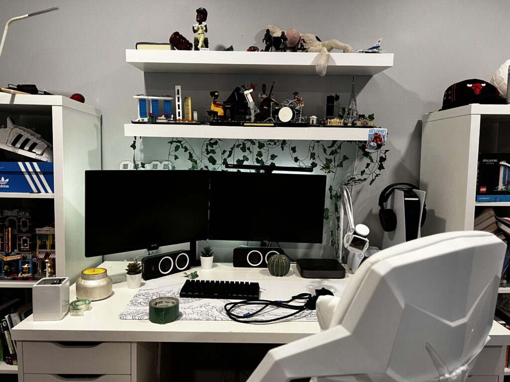 UPDATE from last post: I basically inverted my setup to allow for a pc on the right!