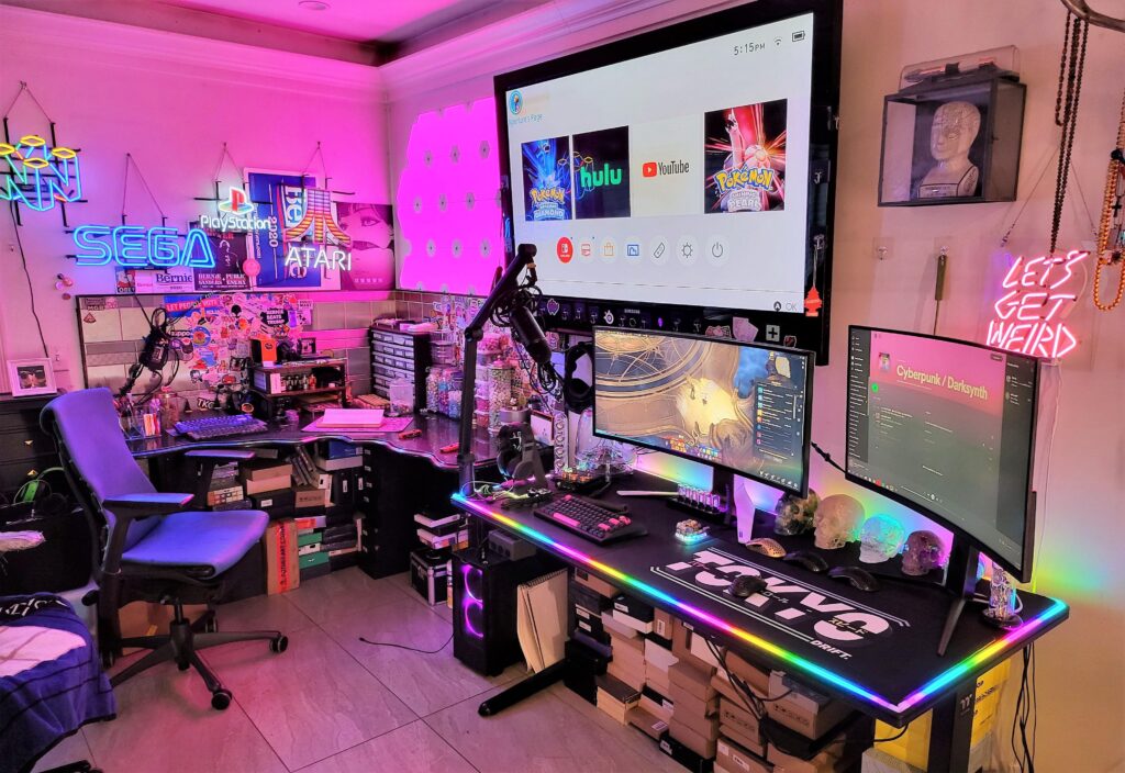 My Battlestation and Mechanical Keyboard Lab. i know its a little overwhelming to look at but i did try a little to make it less bright.