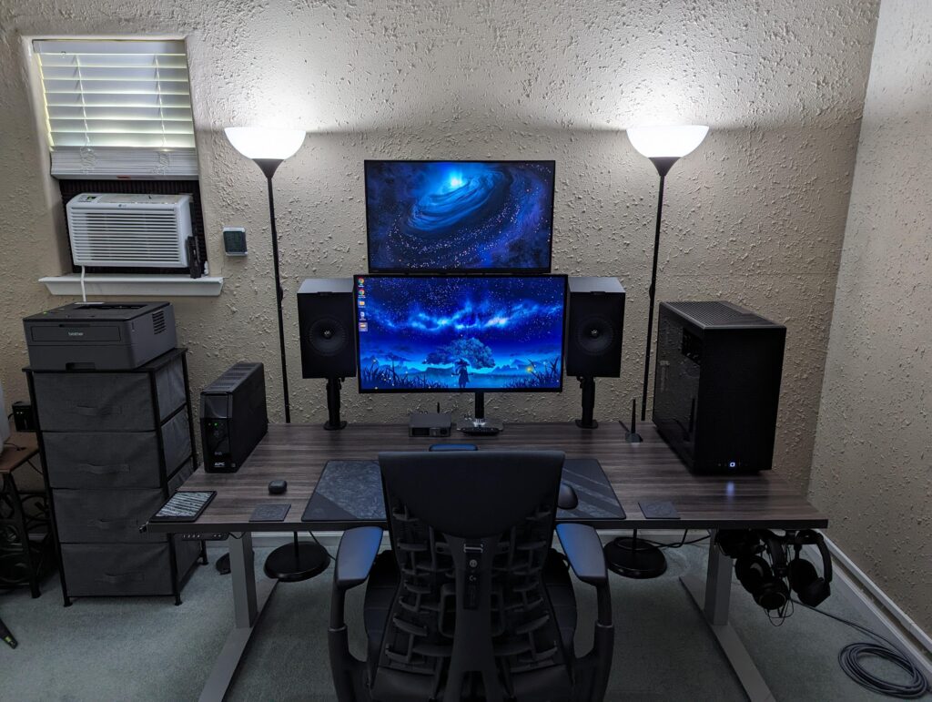Comfortable Gray and Black themed Work and Play Battlestation