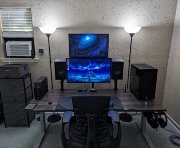 Comfortable Gray and Black themed Work and Play Battlestation