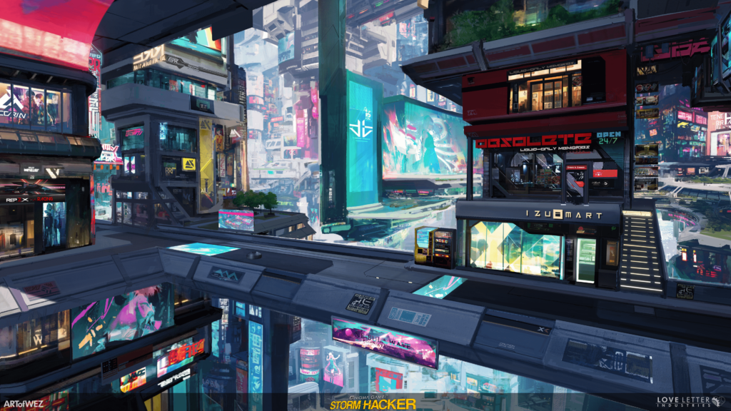 Jonada Station. Background Illustration I made for a solo dev game I am working on called AENiGMA GAME: STORM HACKER. I recently made a steam page for it, so thought I'd share some art.