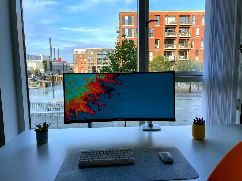 Minimalist setup with canal view
