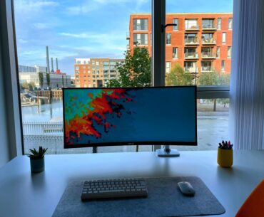 Minimalist setup with canal view