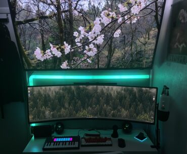 my cramped but cozy entertainment + music setup