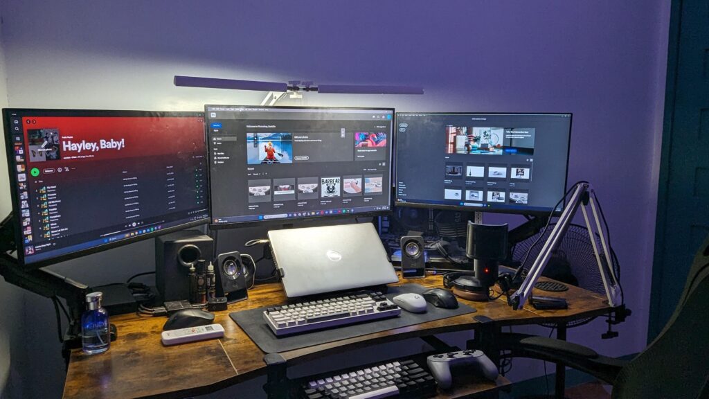 Work/Battle station using a switcher for the middle monitor