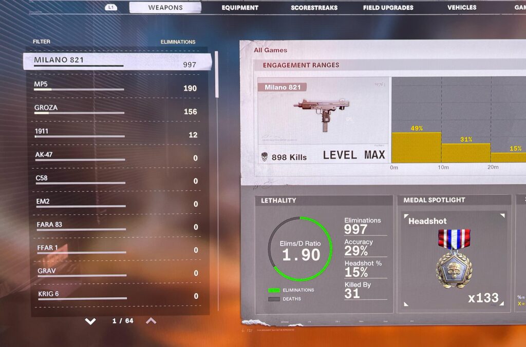 Why are weapon eliminations different on the left and on the right? What’s causing the difference e tween 997 and 898 kills?