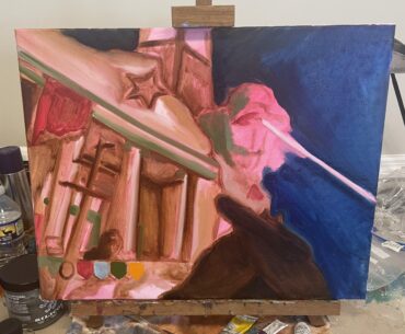 Working on a Gorod Krovi oil painting