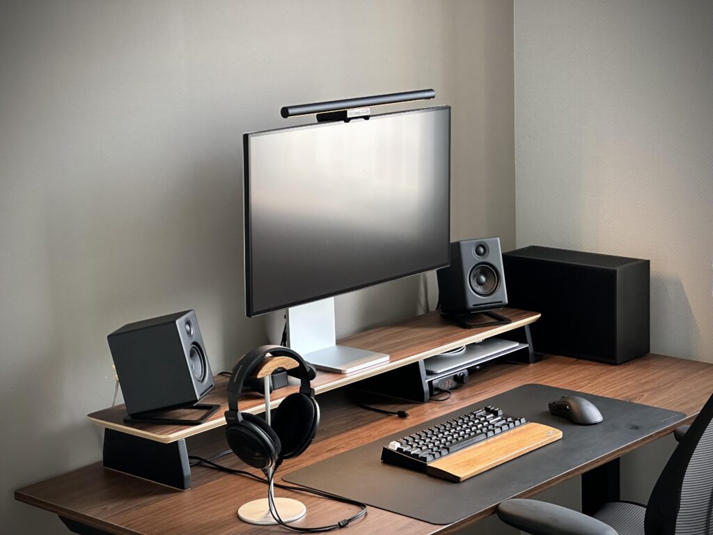 walnut desk setup