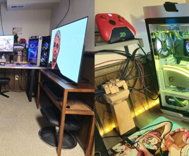 Updated photo, in my bedroom now, 7 foot elevator door as my desk, I am new to reddit, lurked for a long time, I am guessing only 1 photo per post, so I combined two different photos.