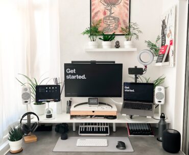 Clean, white studio for a freelance technology sales copywriter and music producer