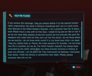 Yep, definitely most fucked up message I've read in the game.